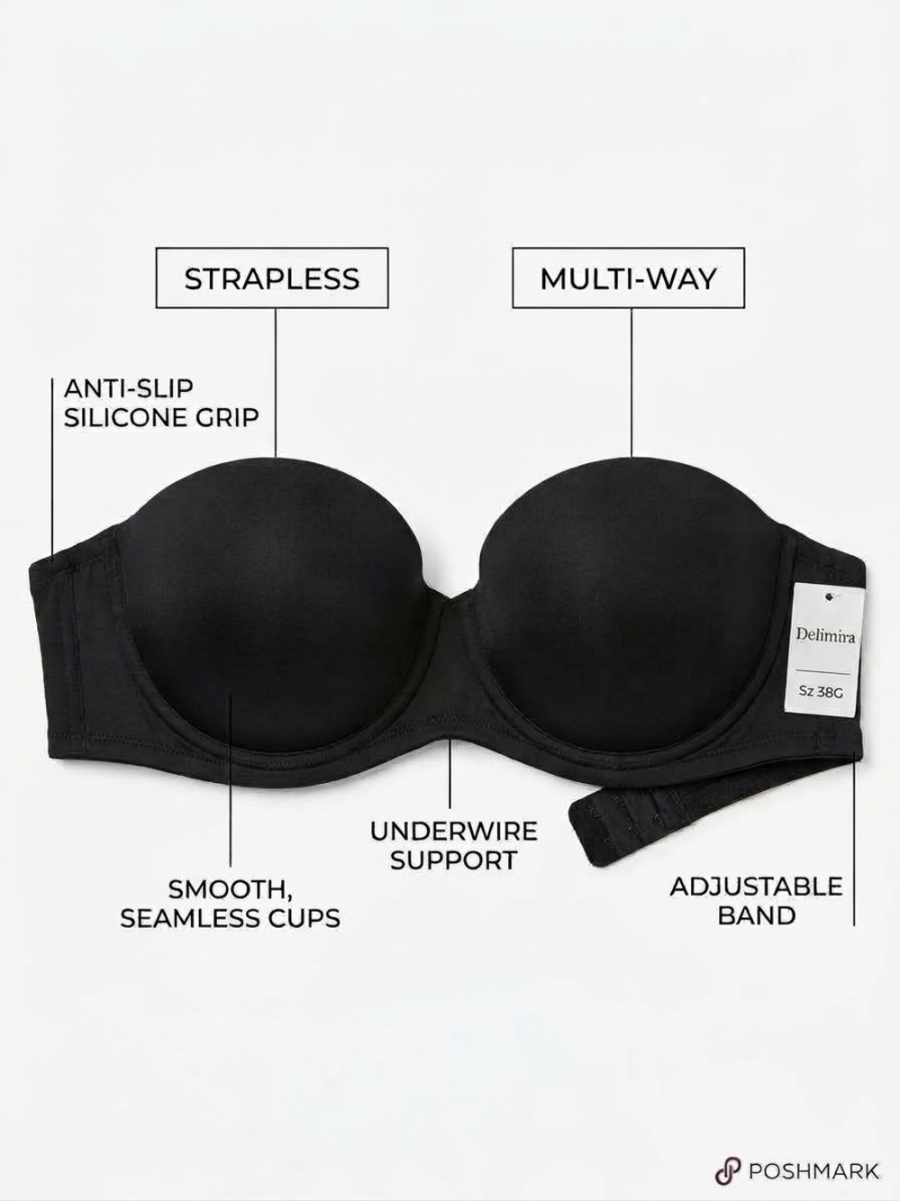 Delimira Strapless Multi-Way Underwire Bra Size 38G